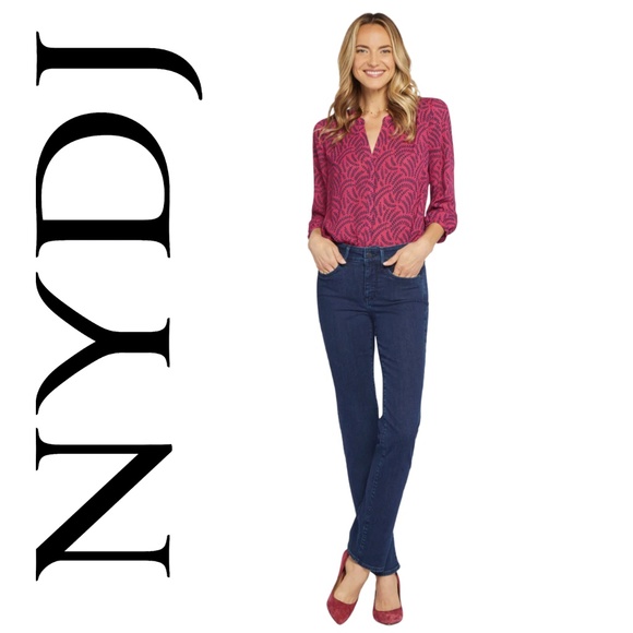 NYDJ Medium Blue Wash Straight Leg High Rise Jeans Lift Tuck - 6 Tall - Picture 1 of 11